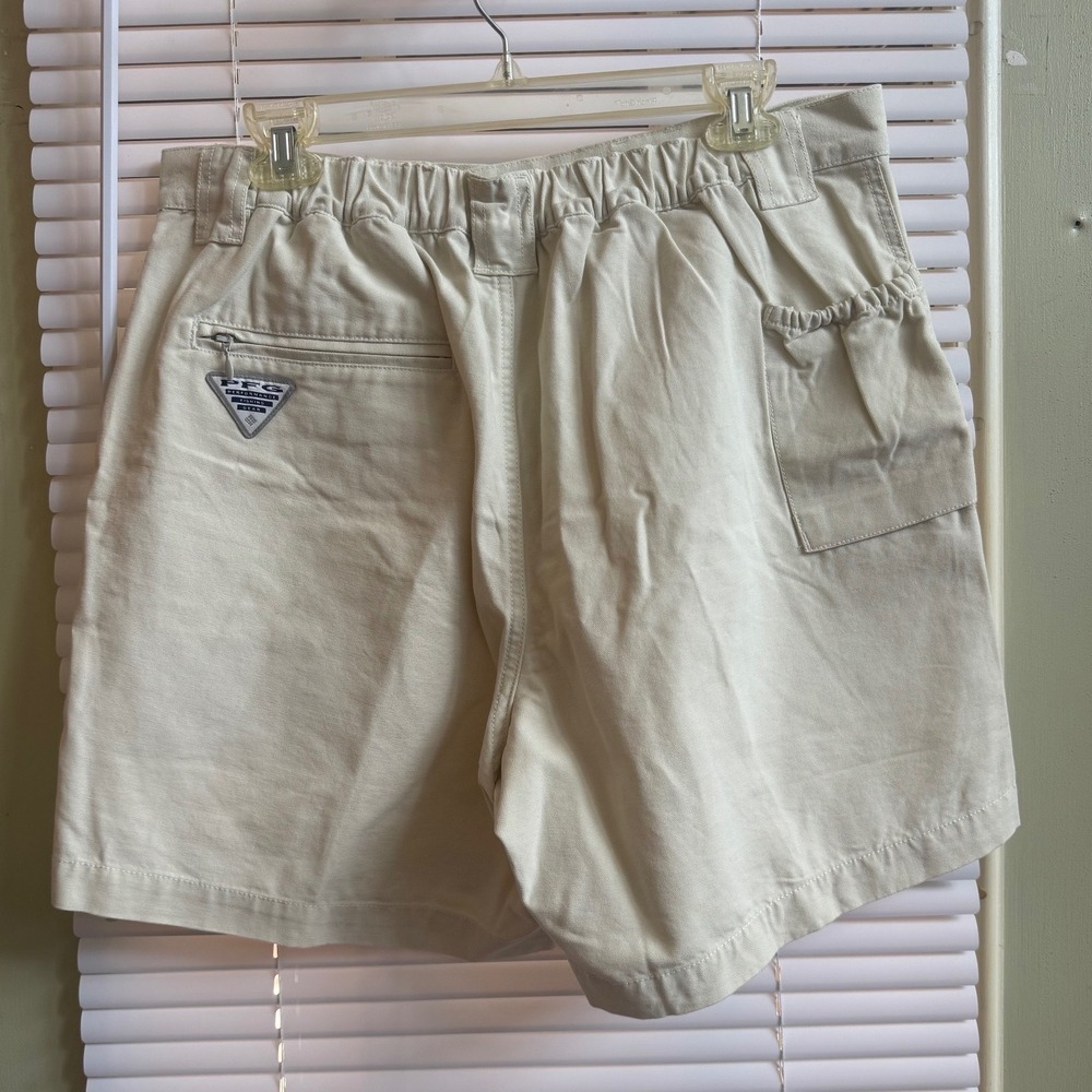 Columbia PFG Mens Fossil Beige Cotton Canvas Fishing Shorts UPF 50 Size M 7in - Picture 2 of 9